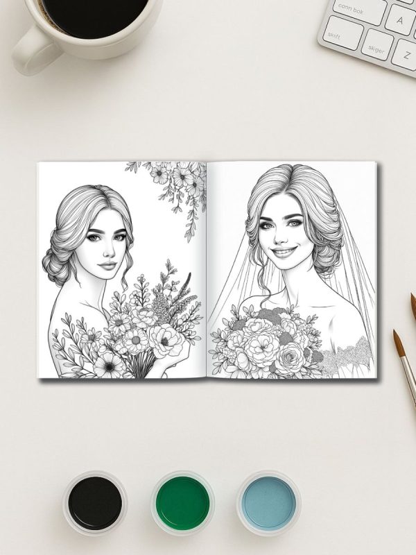 Wedding Blossoms – 30 Bride & Bouquet Coloring Pages – Bild 3
