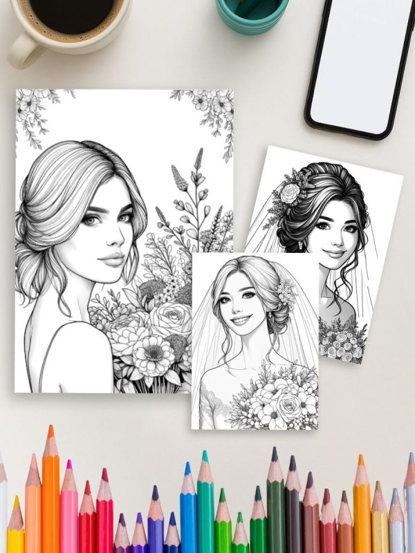 Wedding Blossoms – 30 Bride & Bouquet Coloring Pages – Bild 4