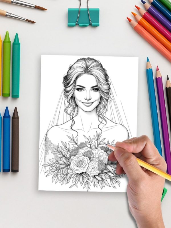 Wedding Blossoms – 30 Bride & Bouquet Coloring Pages – Bild 5