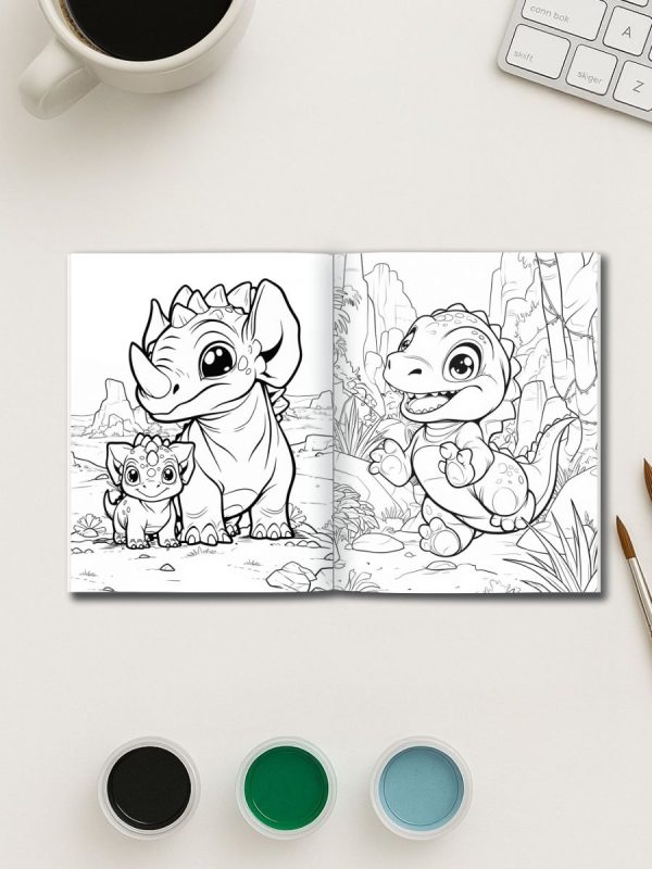 Dino Days – 52 Dinosaur Scene Coloring Pages – Bild 3
