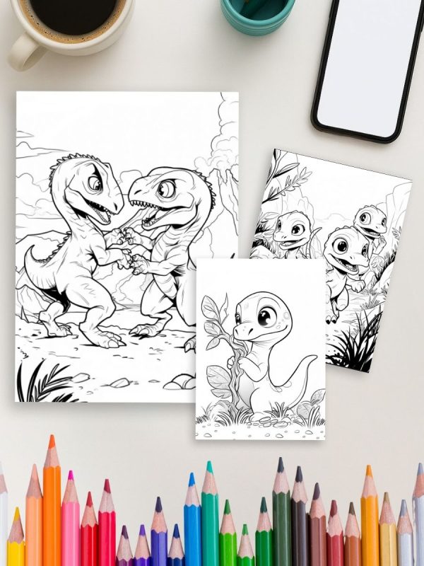 Dino Days – 52 Dinosaur Scene Coloring Pages – Bild 4