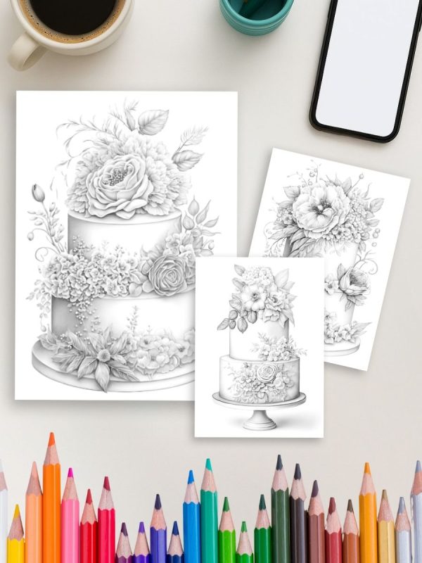 Sweet Floral Cakes – 25 Wedding Cake Coloring Pages – Bild 4